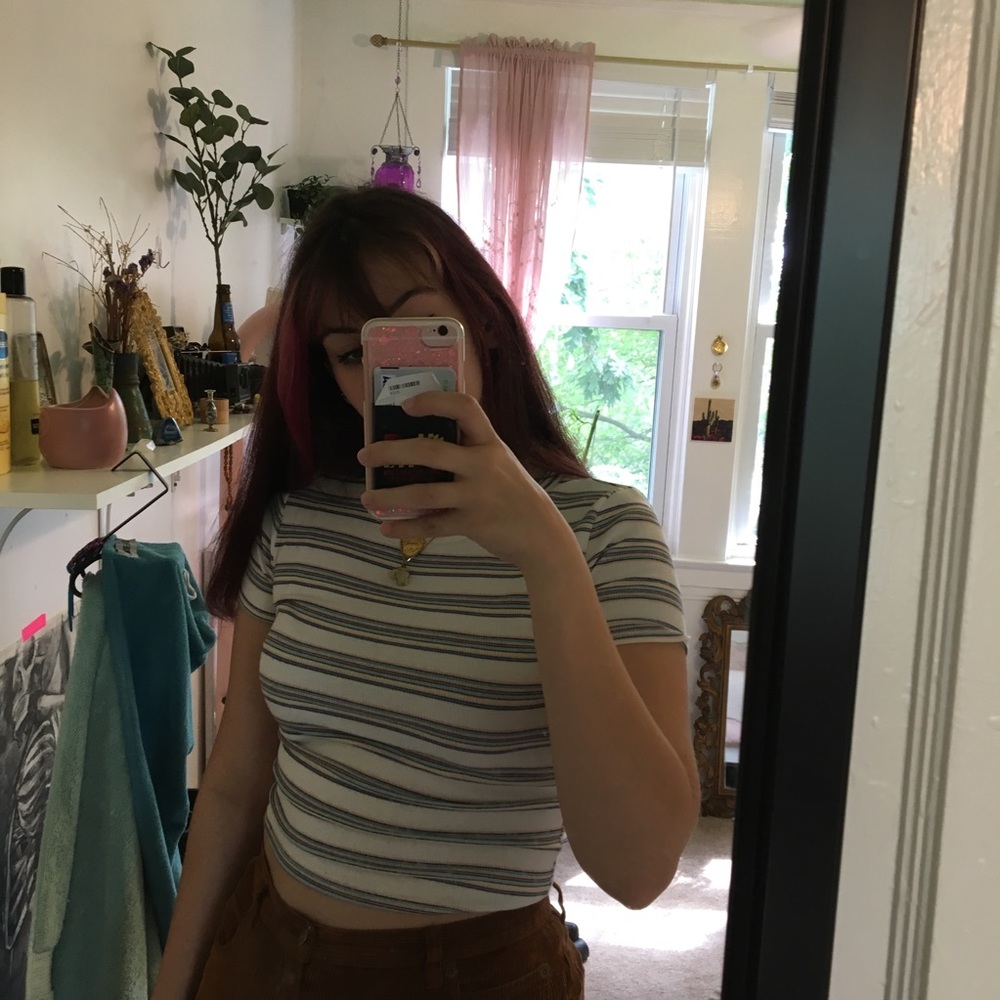 Color Striped Cropped Tee